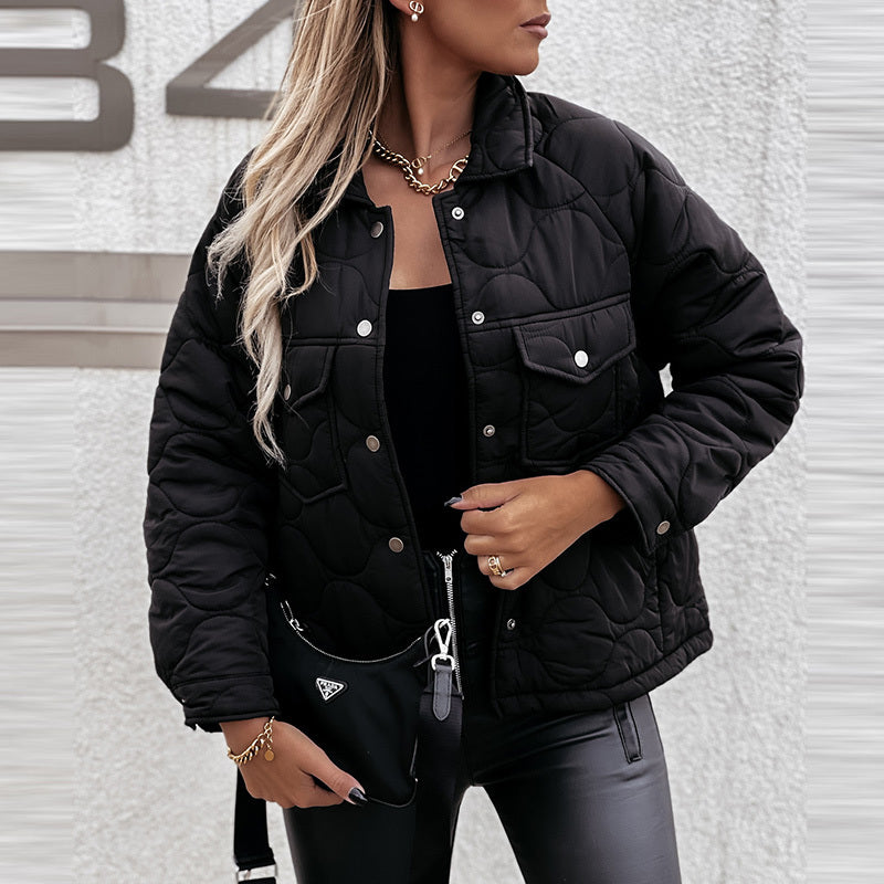 Abrigo corto acolchado de un solo pecho con cuello alto, color liso, informal, de moda para mujer, otoño e invierno