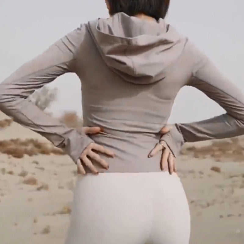 Sudadera deportiva informal de manga larga con capucha y elástico para mujer