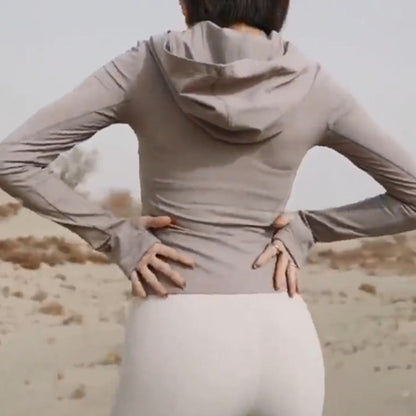 Sudadera deportiva informal de manga larga con capucha y elástico para mujer