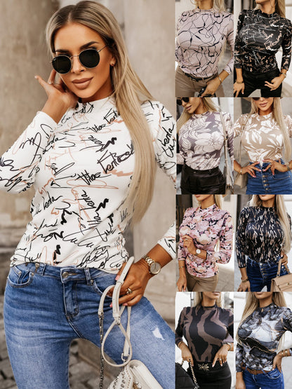 Camiseta informal de manga corta con cuello redondo y estampado floral para mujer