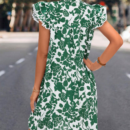 Vestido informal de verano para mujer, con cuello en V y estampado floral, de manga corta
