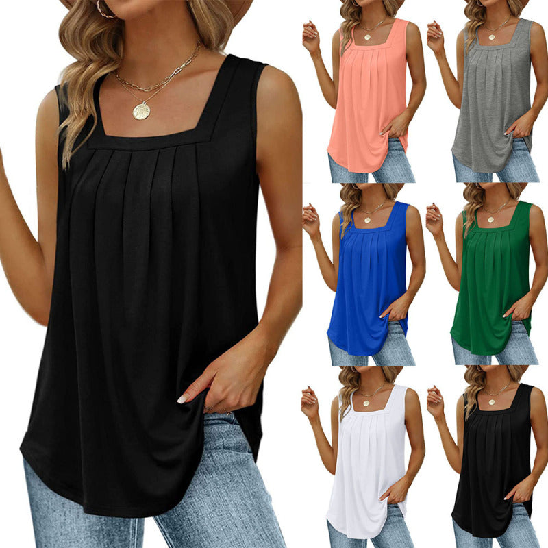 Women Fashion Casual Summer Vacation Solid Color Basic Loose Tank Top