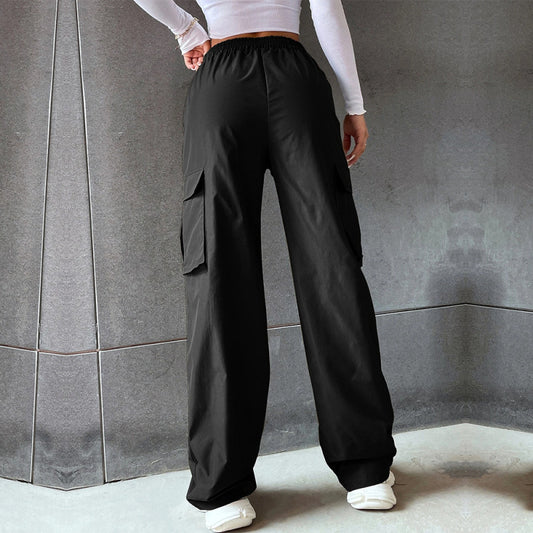 Women Street Fashion Solid Color Casual Cargo Pants