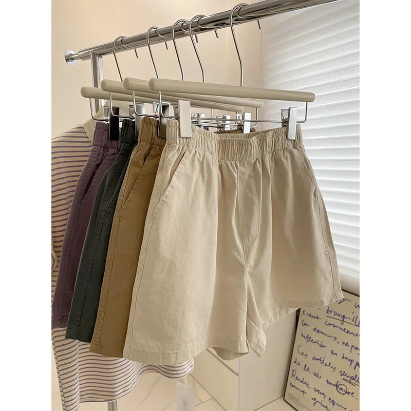 Pantalones cortos de pierna ancha, holgados, informales, de algodón puro, de color liso, para mujer