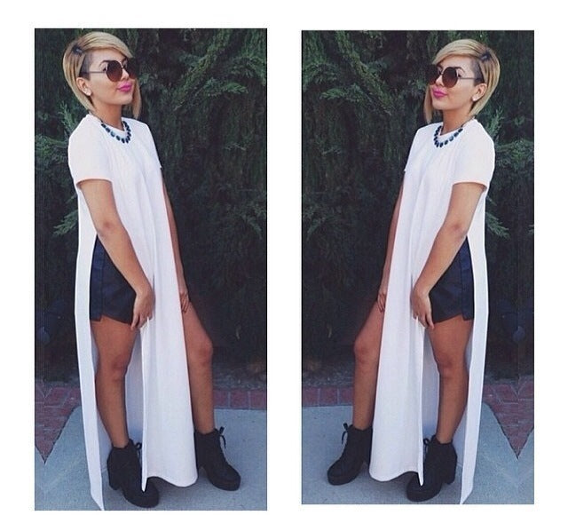 Women Casual Solid Color Short Sleeveless Fashion Simple Fashion Side-slit Dress