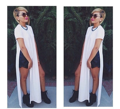 Women Casual Solid Color Short Sleeveless Fashion Simple Fashion Side-slit Dress