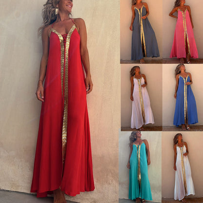 Spring And Summer Halter Neck Casual Loose Vacation Women Maxi Sun Dress