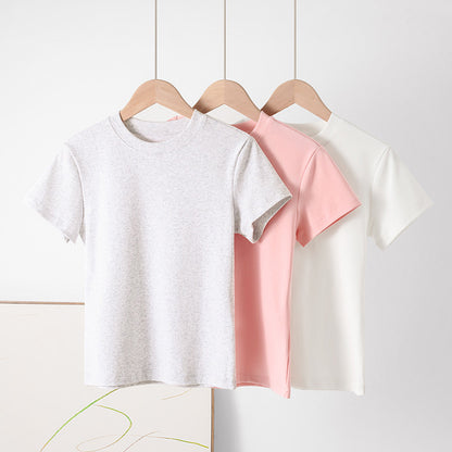 Camiseta informal de manga corta de color liso para mujer