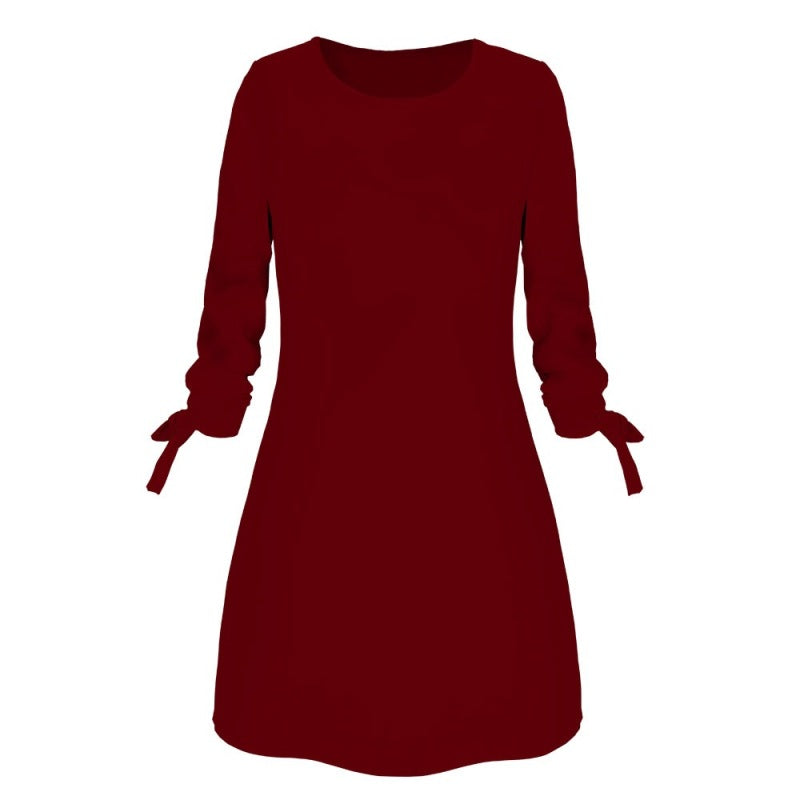 Women Basic Autumn Solid Color Casual Round Neck Dress