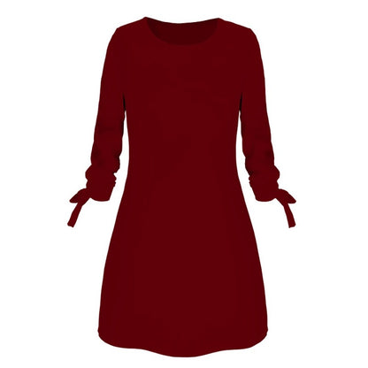 Women Basic Autumn Solid Color Casual Round Neck Dress