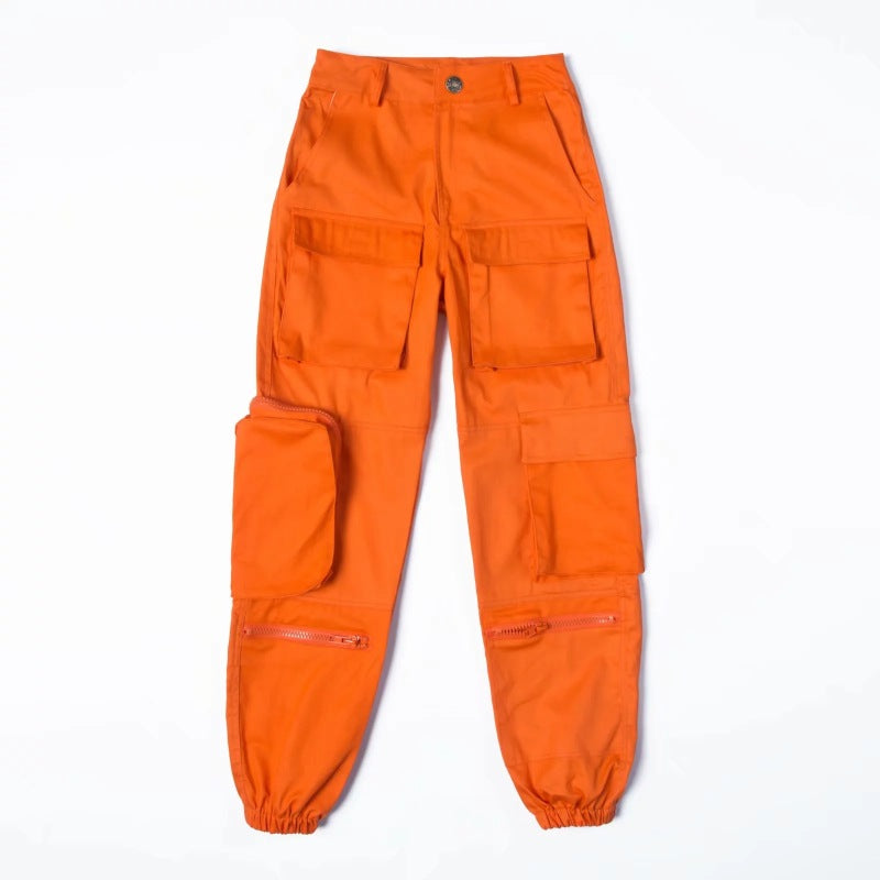Fashion Women Multi-Pocket Loose Overalls High Waist Casual Solid Color Loose Jogger Pants