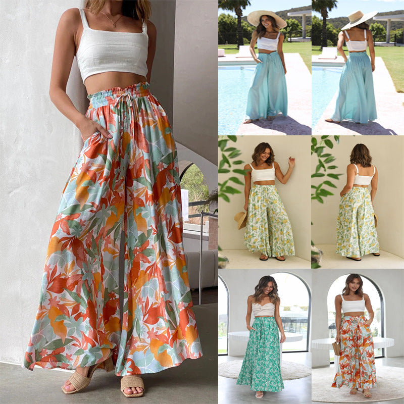 Summer Women Casual Printed Wide-Leg Pants