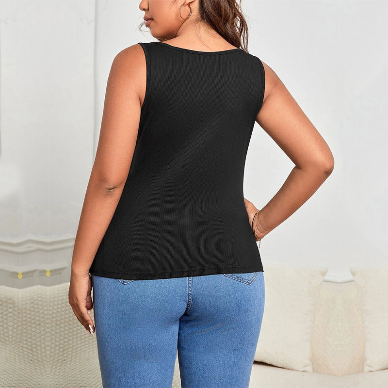 Camiseta sin mangas informal de verano para mujer, básica, de color liso, con cortes y punto acanalado.