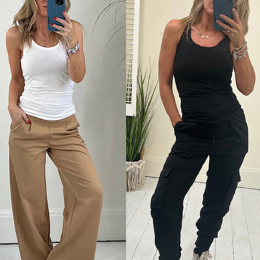 Camiseta sin mangas de color sólido informal sencilla para mujer