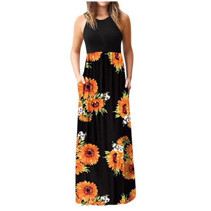 Women Fashion Casual Floral Printing Maxi Dress