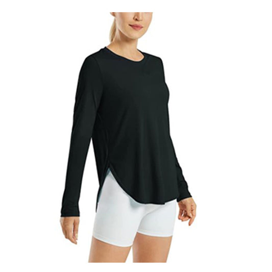 Women Fashion Casual Loose Solid Color Round Neck Long Sleeve T-Shirt