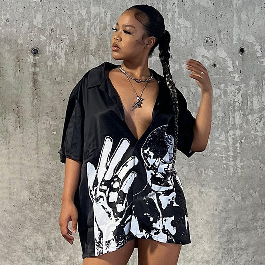 Blusa tipo cárdigan de manga corta con estampado gráfico informal a la moda para mujer