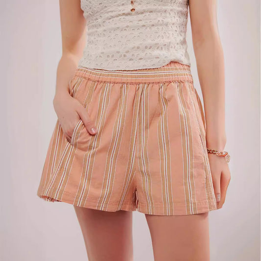 Pantalones cortos casuales de cintura alta con estampado de rayas para mujer