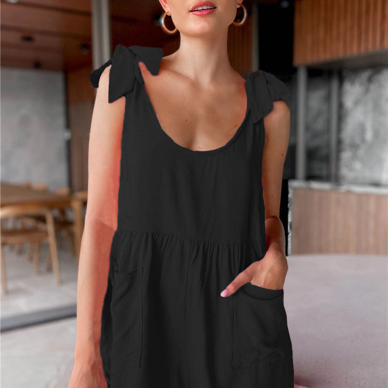 Women Fashion Casual Solid Color Sleeveless Loose Romper