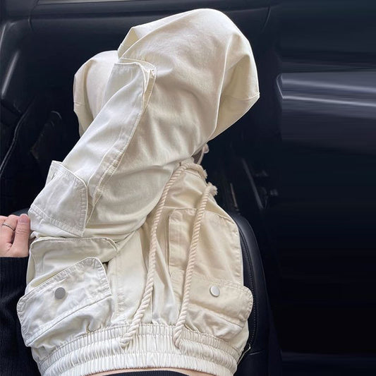 Women Fashion Casual High Waist Drawstring Cargo Pants