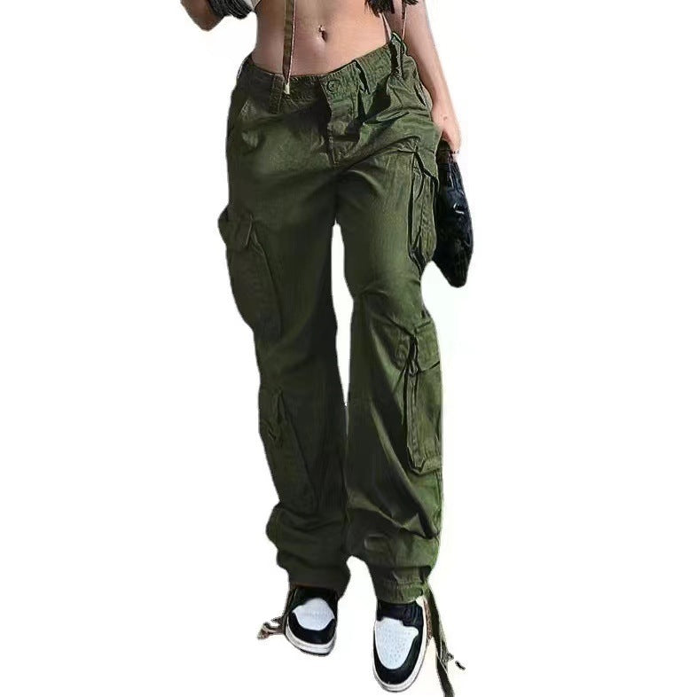 Women'S Fashion Solid Color Casual Low Waist Loose Cargo Pants