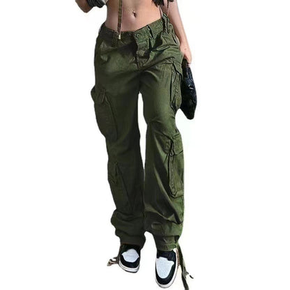 Women'S Fashion Solid Color Casual Low Waist Loose Cargo Pants