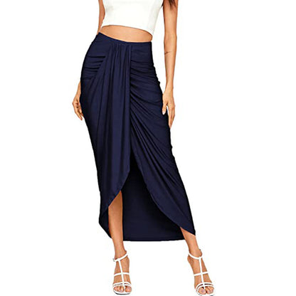 Women Casual Slit Wrap Asymmetric Elastic High Waist Skirt