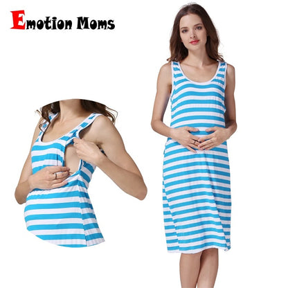 Vestido de lactancia materna sin mangas con estampado de rayas holgado informal de moda de verano para mujeres embarazadas