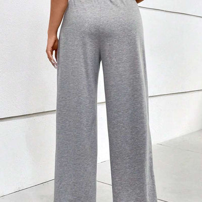 Plus Size Women Autumn Winter Elastic Waist Casual Wide Leg Pants
