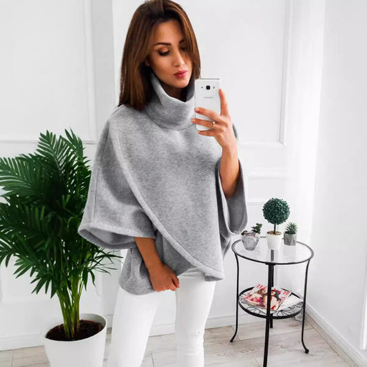 Women Fashion Casual Irregular Fleece High Neck Sweatshirt