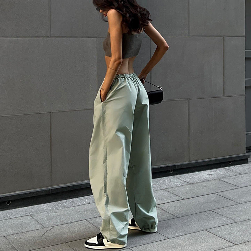 Women Solid Color High Waist Elastic Loose Casual Fashion Pants