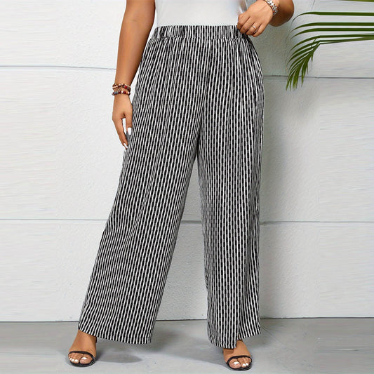 Pantalones anchos con estampado de rayas de talla grande informales de verano para mujer