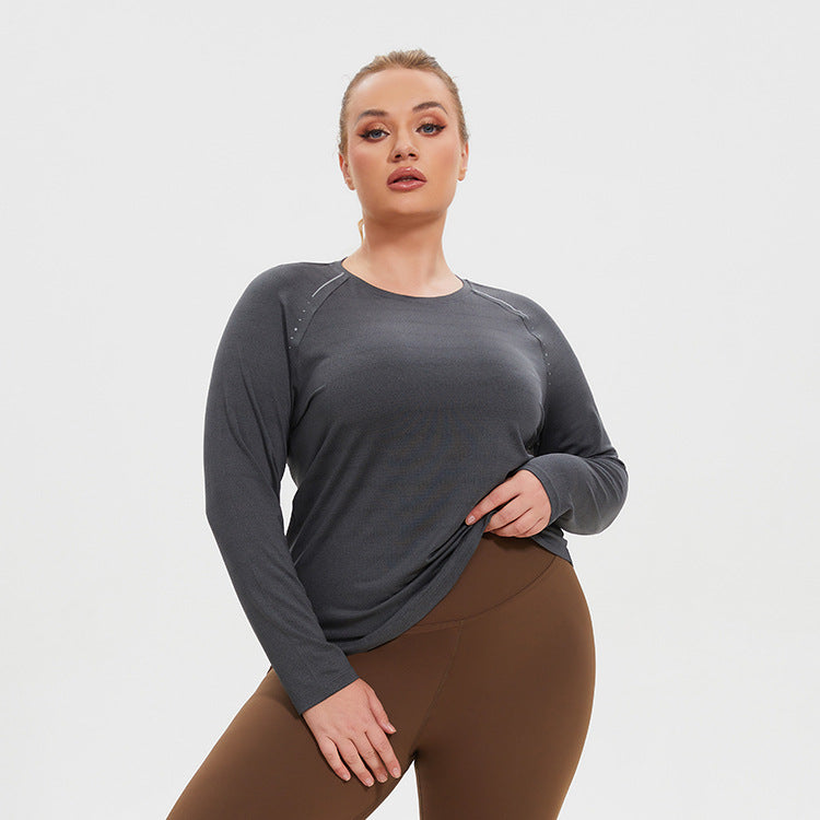 Top deportivo de yoga de manga larga, transpirable, transpirable y de talla grande para mujer