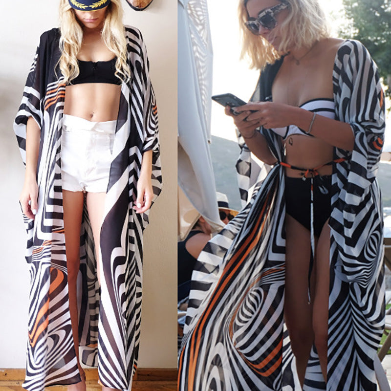 Traje de baño de gasa con estampado de cebra para mujer, informal, holgado, para vacaciones en la playa
