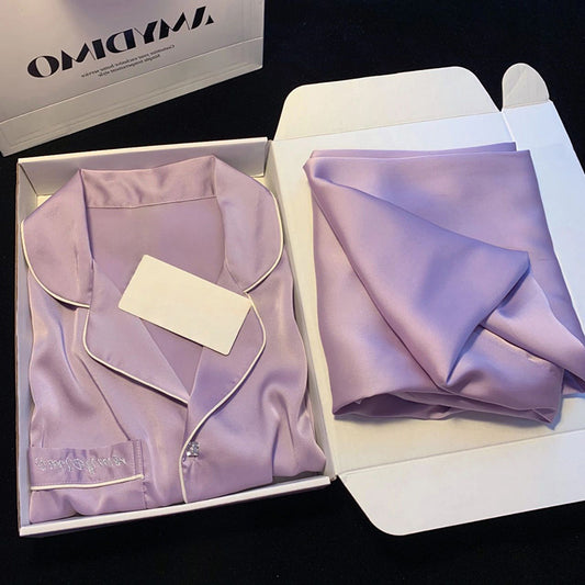 Conjunto de pijama informal de manga larga con solapa lisa para mujer