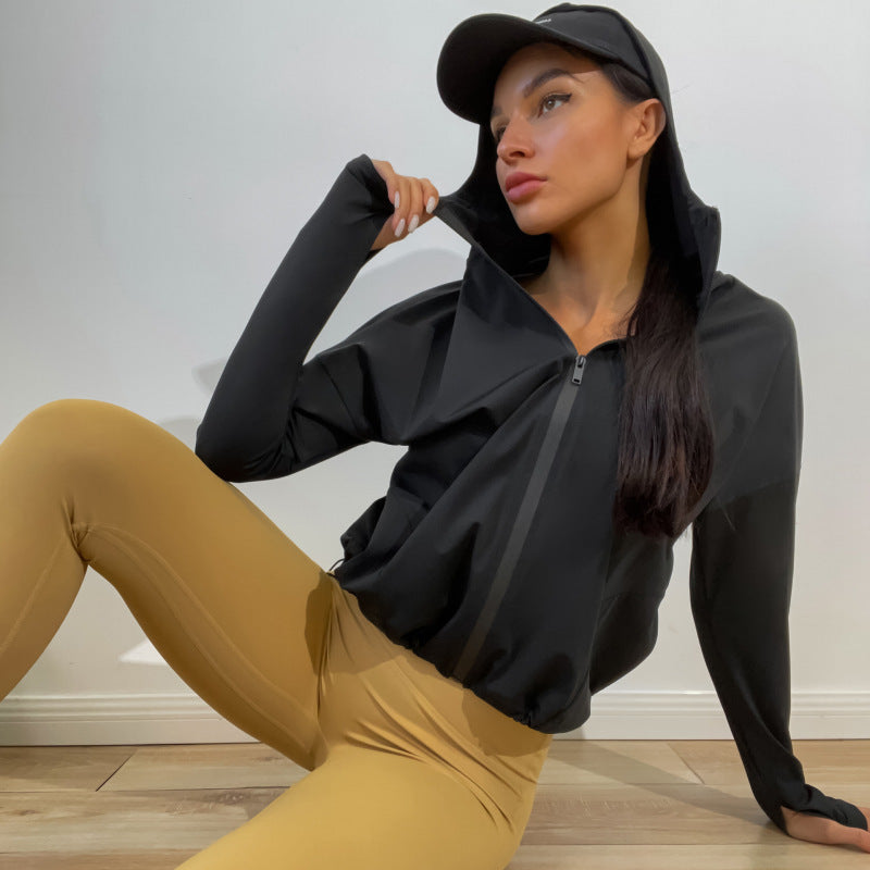 Top deportivo informal de manga larga de color liso para mujer, resistente a los rayos UV