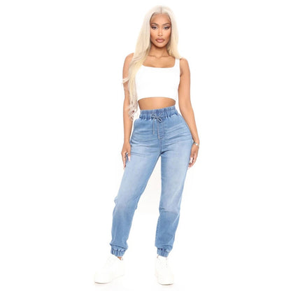 Pantalones deportivos de mezclilla elásticos casuales de moda para mujer
