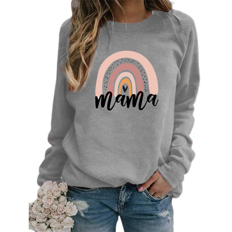 Sudadera holgada informal con estampado de letras arcoíris y cuello redondo de manga larga para mujer