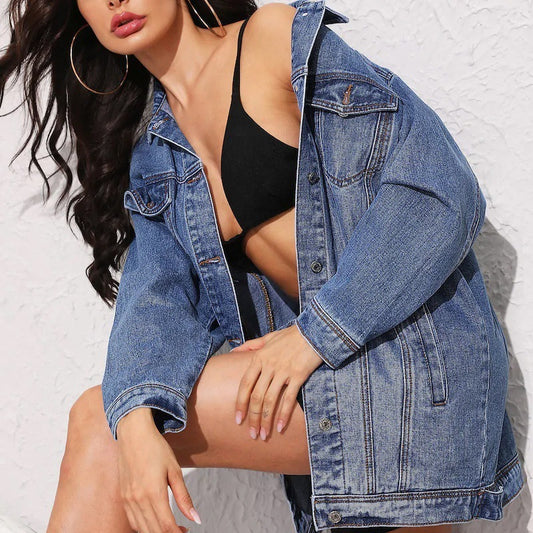 Chaqueta vaquera informal de manga larga para mujer