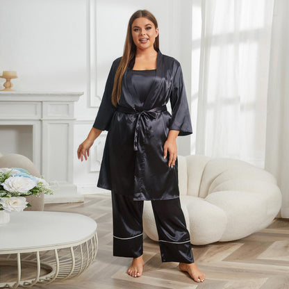 Conjunto de pijama informal de color liso de talla grande para mujer