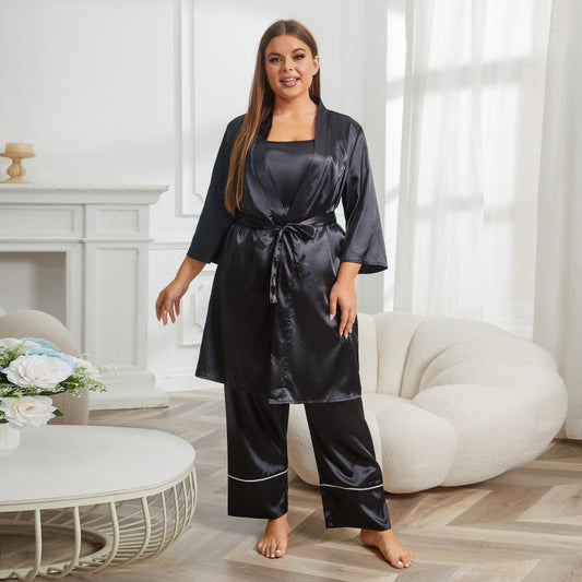Conjunto de pijama informal de color liso de talla grande para mujer