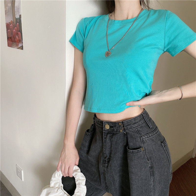 Camisetas casuales de manga corta de color liso para mujer