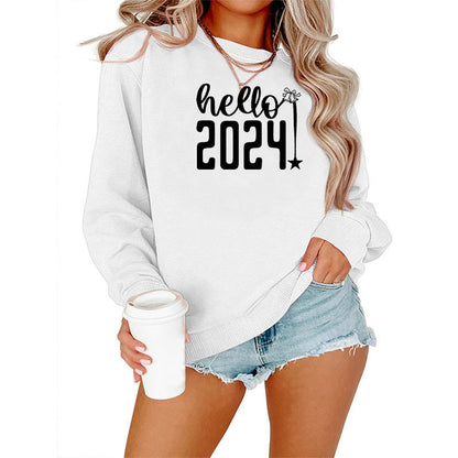 Women Loose Casual 2024 Letter Print Round Neck Long Sleeve Sweatshirt