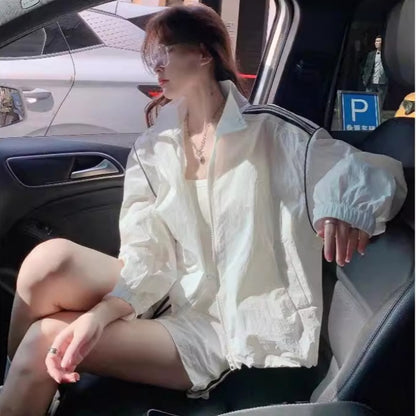 Chaqueta informal de verano a la moda, holgada, de manga larga y con protección solar para mujer