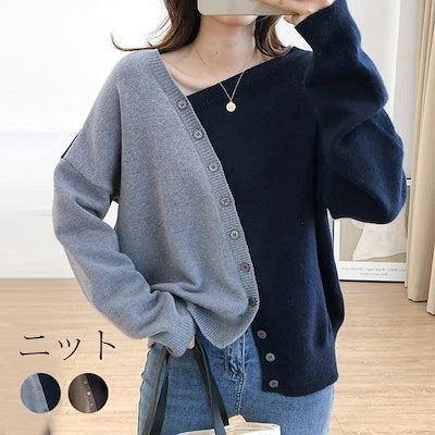 Women Casual Fashion Irregular Color Block Sweater