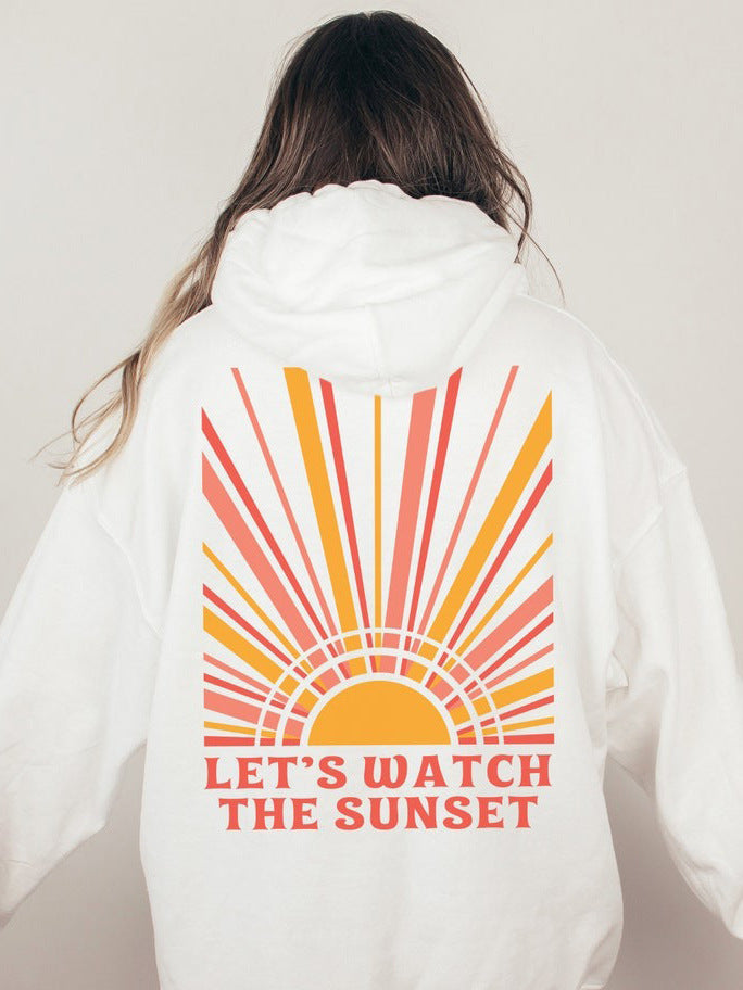 Sudadera con capucha de manga larga con estampado gráfico en la espalda, holgada e informal para mujer