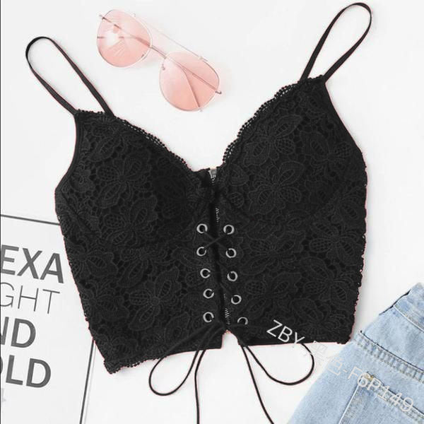Women Edgy Casual Sleeveless Solid Color Lace Crop Camisole Bra
