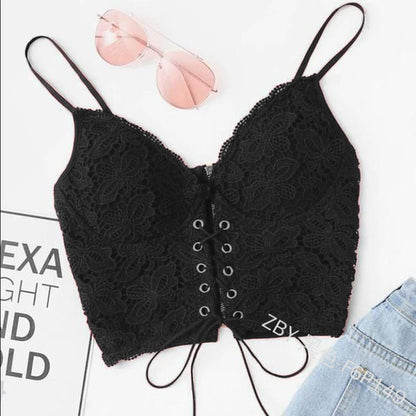 Women Edgy Casual Sleeveless Solid Color Lace Crop Camisole Bra