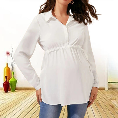 Blusa informal de manga larga con cuello en V y color liso para embarazadas