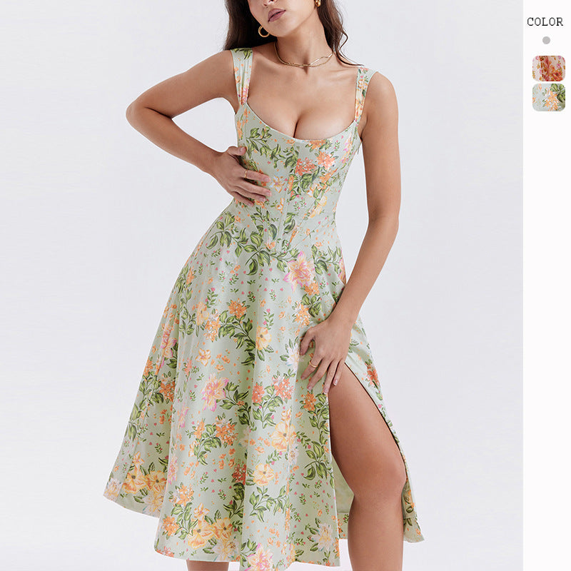 Vestido informal elegante con estampado floral y abertura lateral para mujer